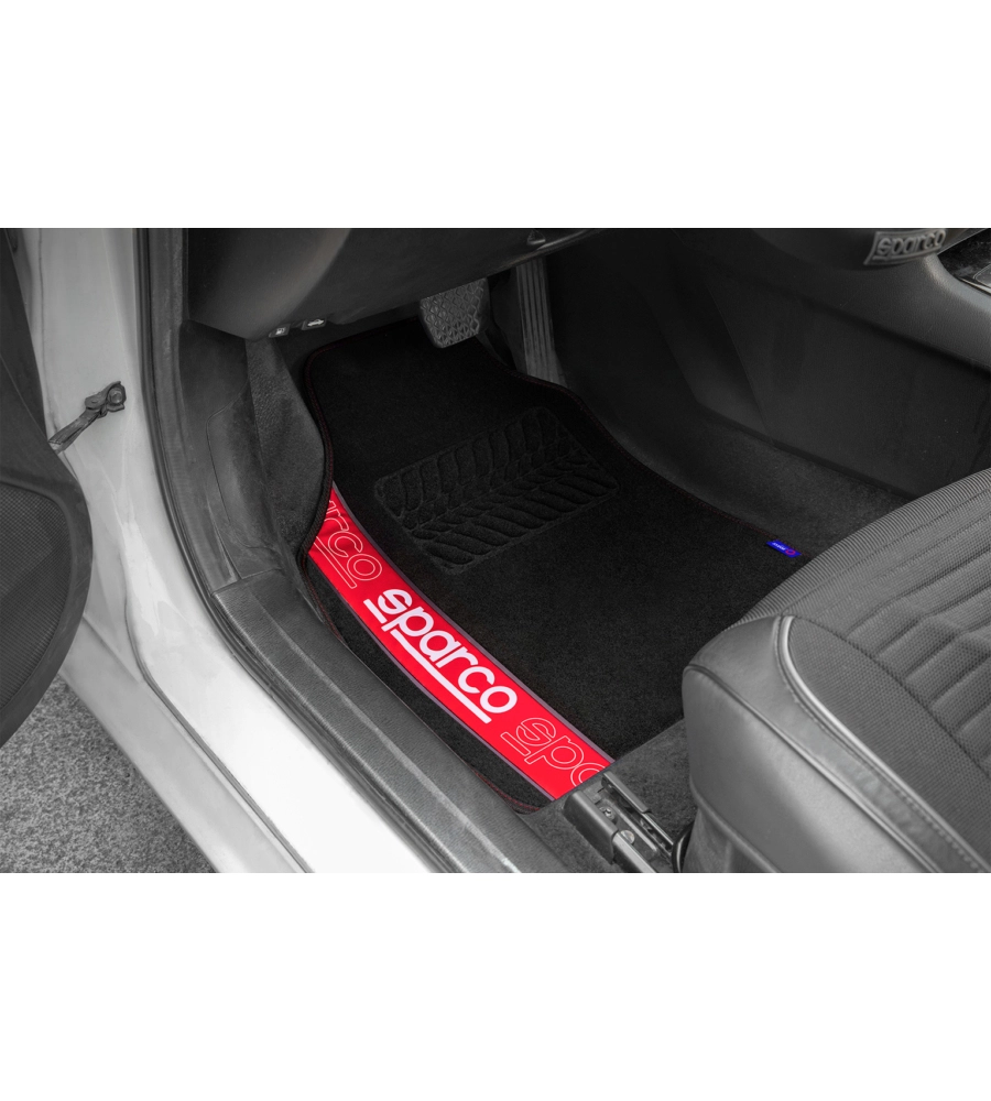 Set 4 tappetini per auto sparco nero/rosso in moquette